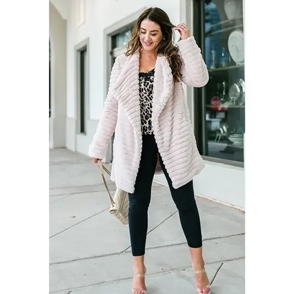 BB Dakota Faux‎ Fur Drape Jacket Pink Taupe Size XXL - Picture 2 of 7